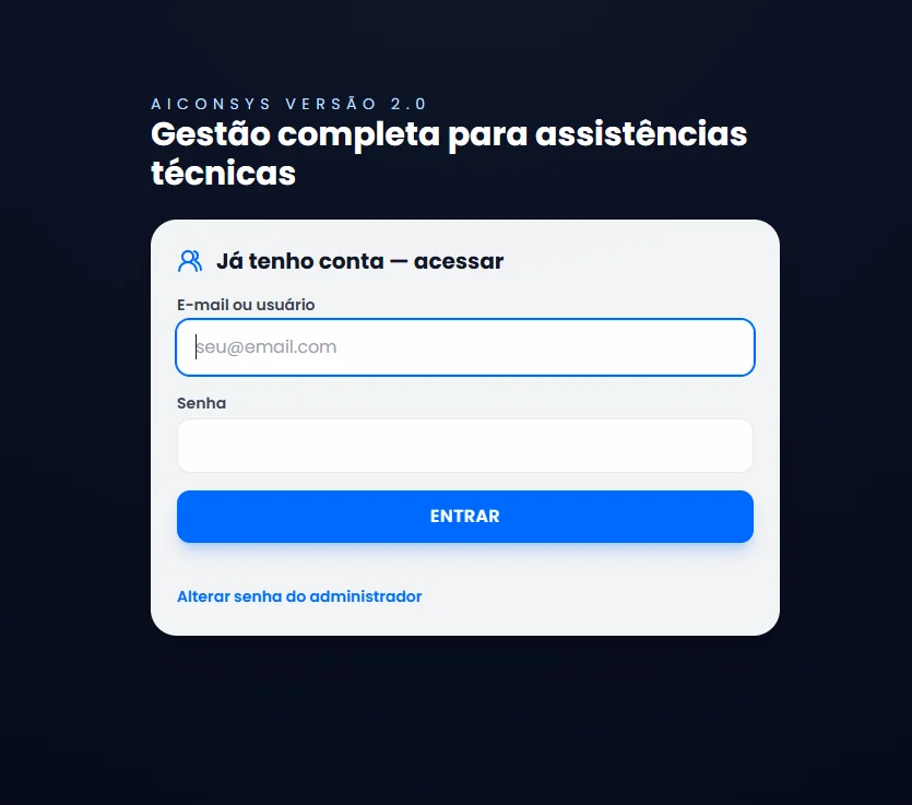 Tela de acesso do Aiconsys