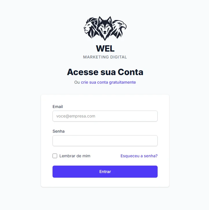 Tela de acesso do WEL Marketing Digital